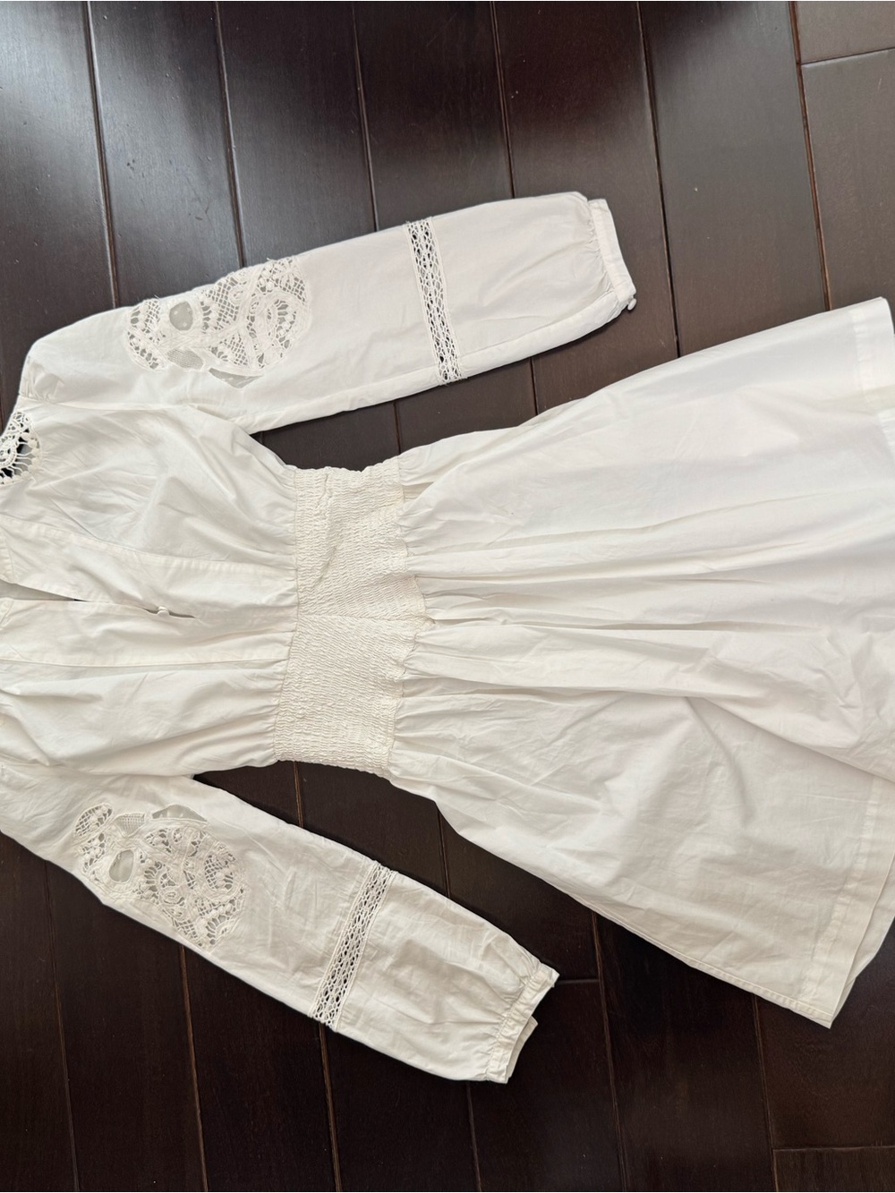 Maje White Eyelet Smocked Waist Cotton Dress
